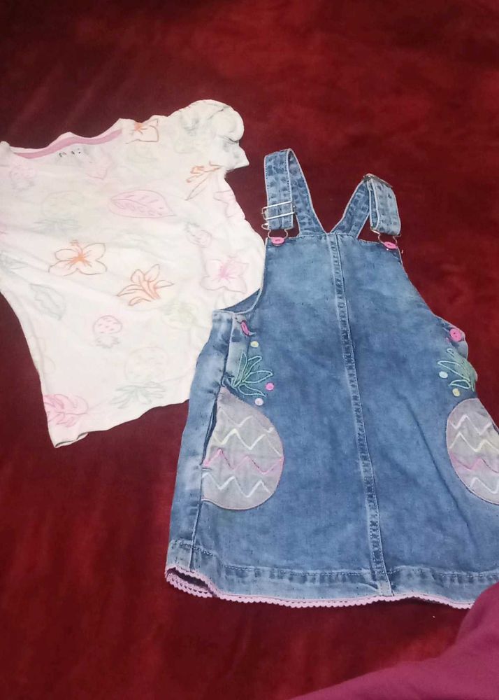 Cute Denim Pinafore Dress &amp; Top Set 💥