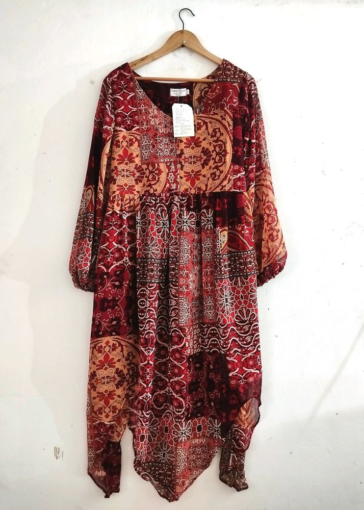 Curvy Clan Maroon Printed Dress ( Women)