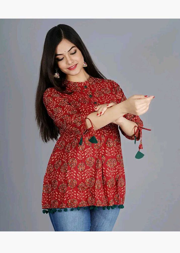 short kurti with lace in hand
