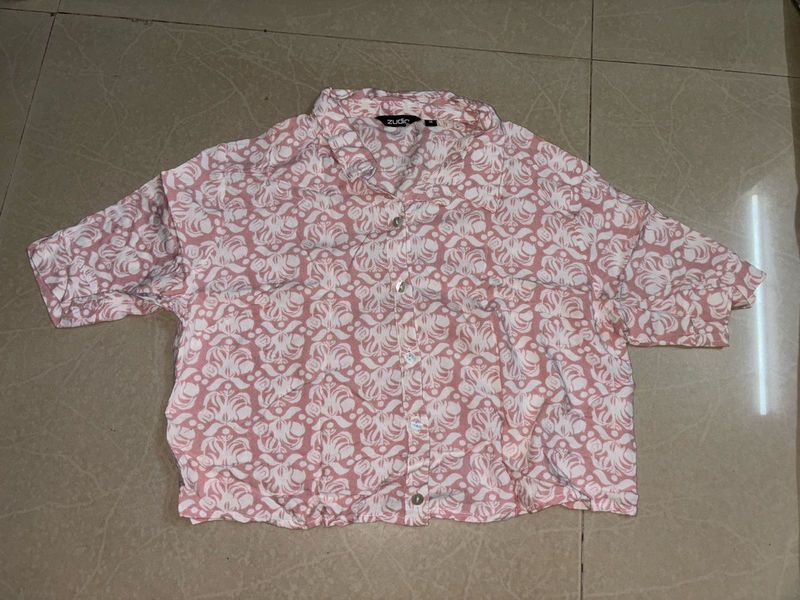 Pink Floral Print Button-Up Top