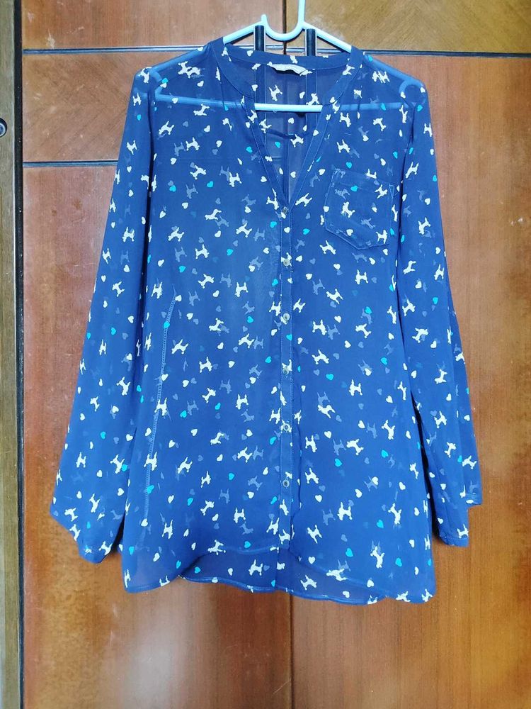 Cute Blue Dog Print Tunic