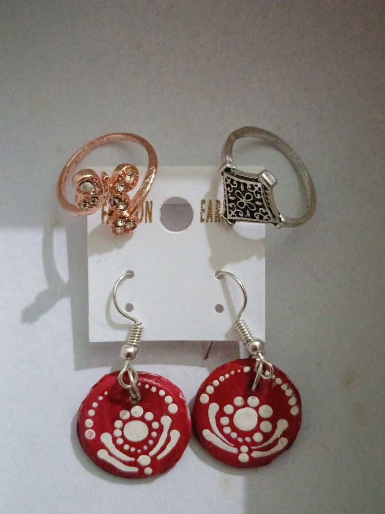 Charming Butterfly Ring and Red Earrings Set