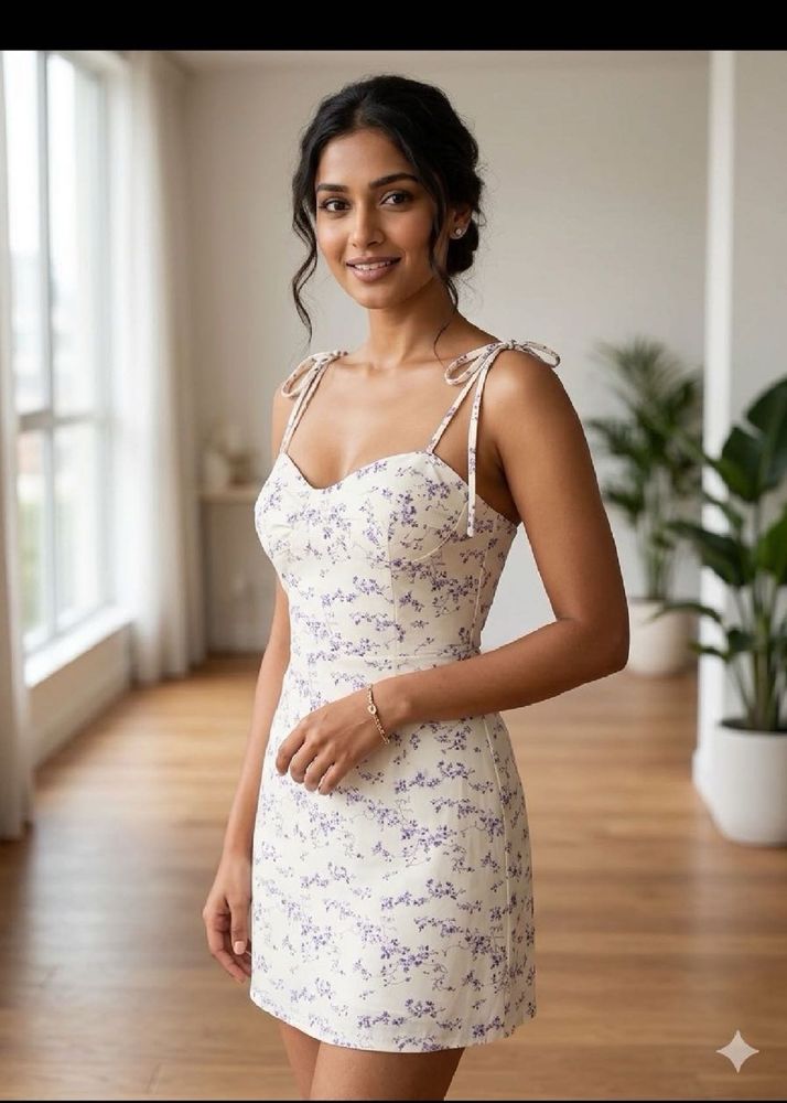 Floral Print Mini Dress with Tie Straps