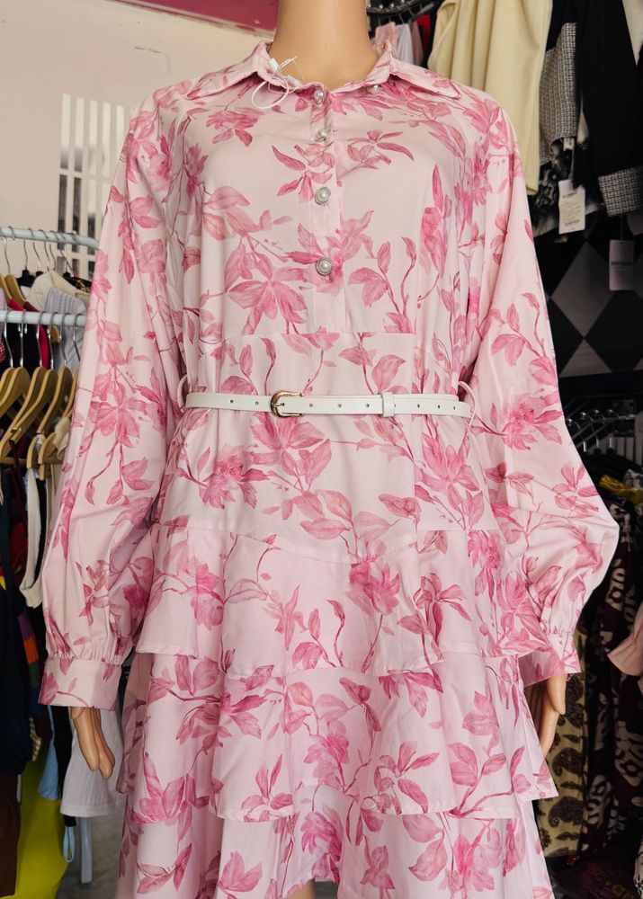 Savana Chic Pink Floral Tiered Dress