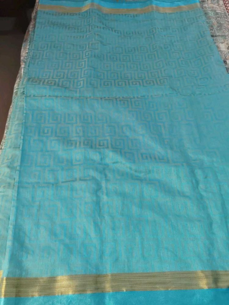 Beautiful Blue Saree with Gold Print