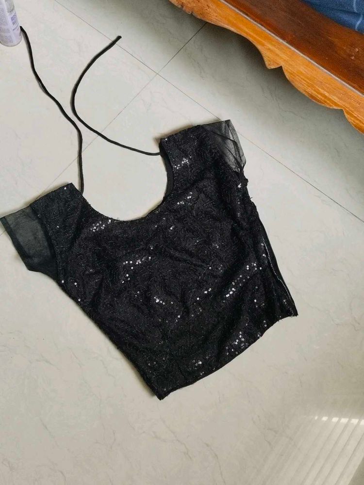 Sparkling Black Sequined Blouse