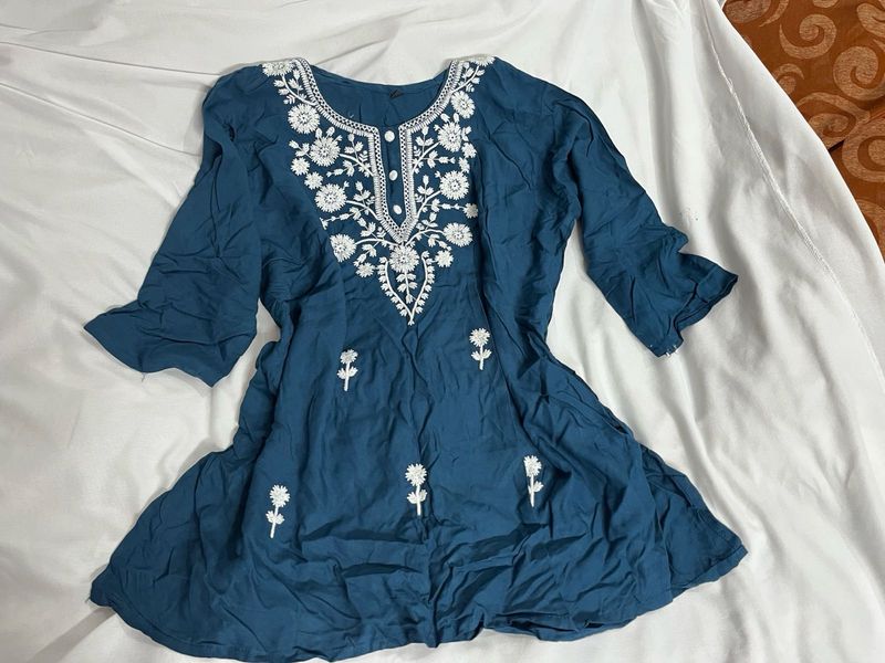 Teal Blue Embroidered Ethnic Kurta 💙