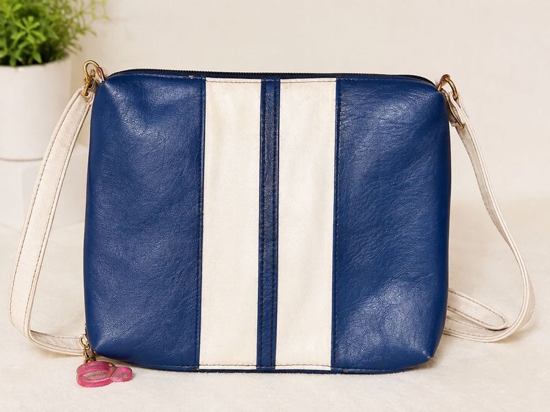 Blue &amp; White Striped Crossbody Bag