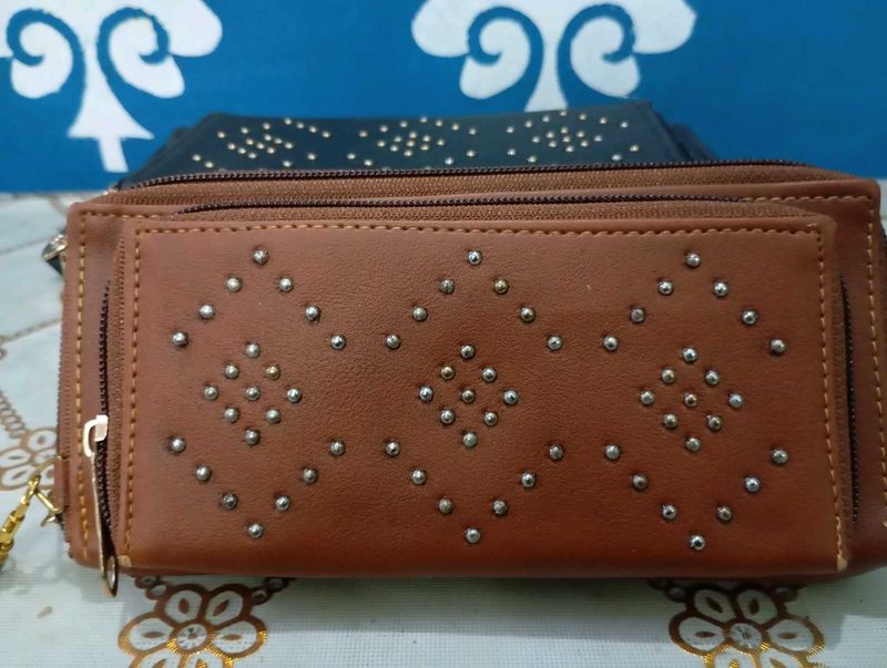 3 Pieces Combo Studded Brown Wallet