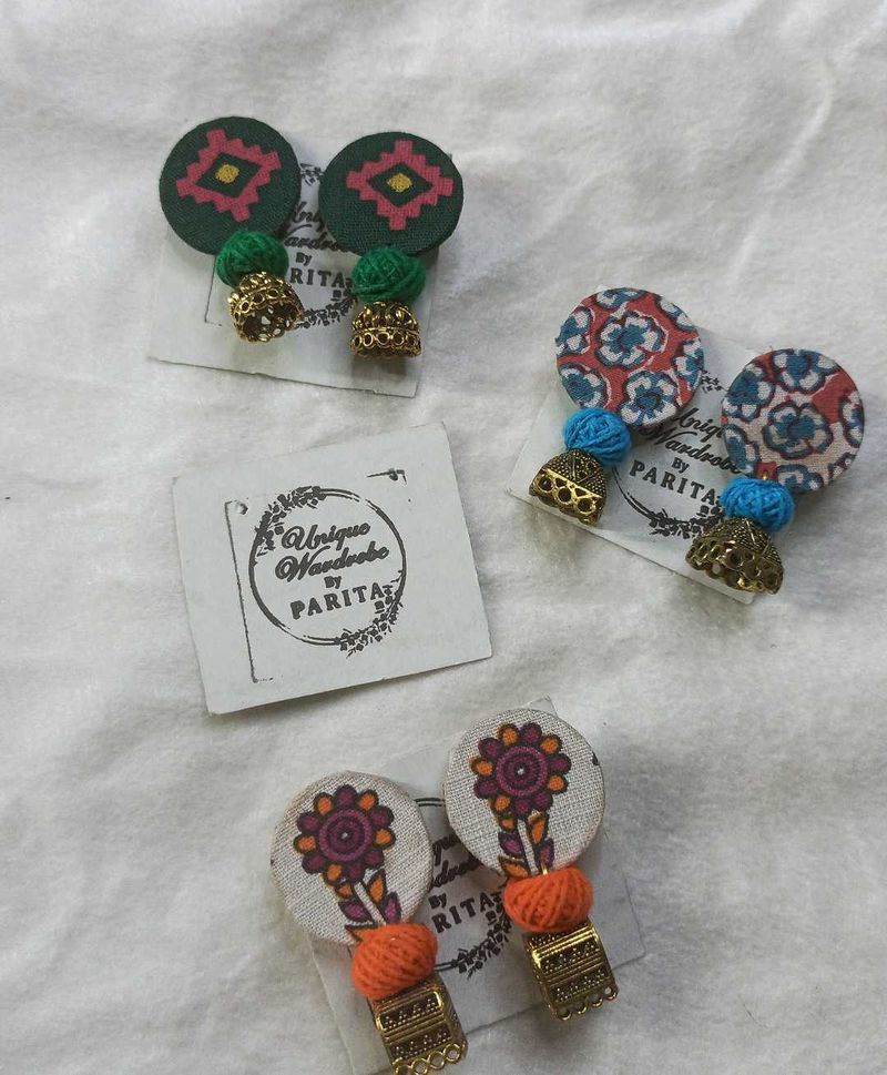 Unique Handmade Fabric Earrings (combo of 3)