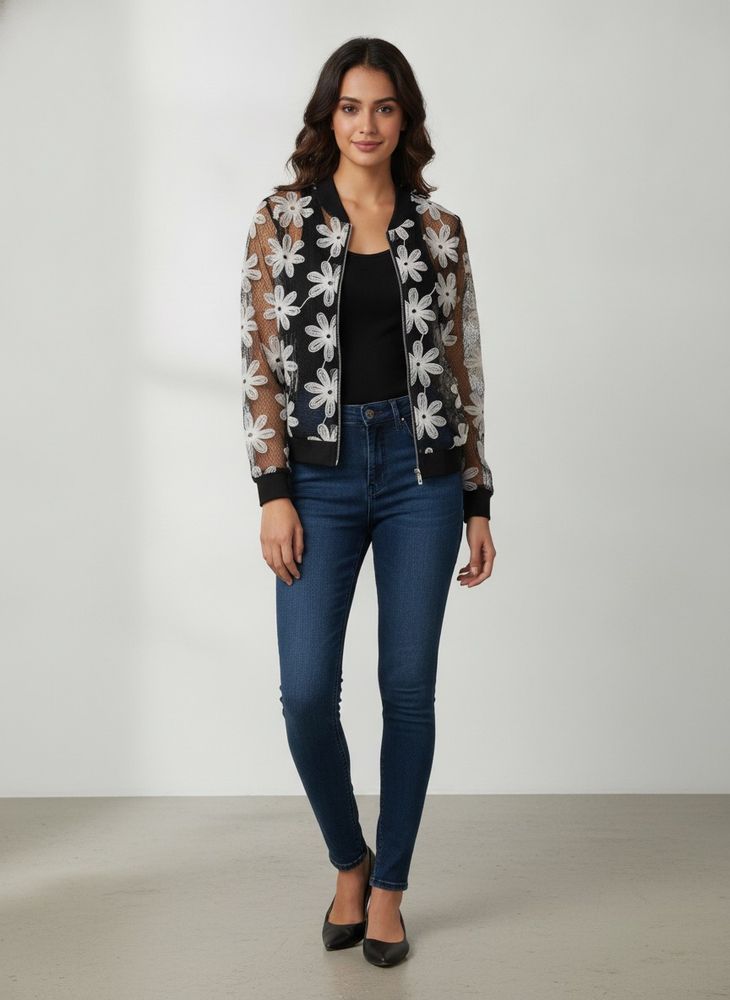 Floral Lace Bomber Jacket