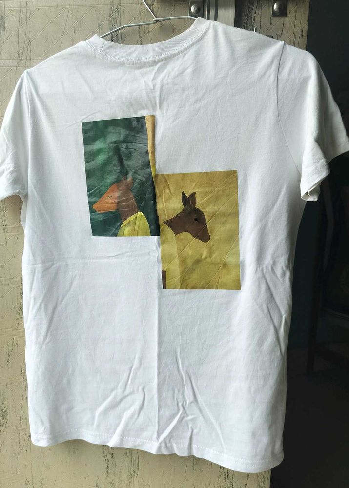 White T-Shirt with Abstract Deer Graphic
