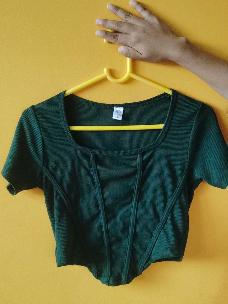 Dark Green Ribbed Corset Top