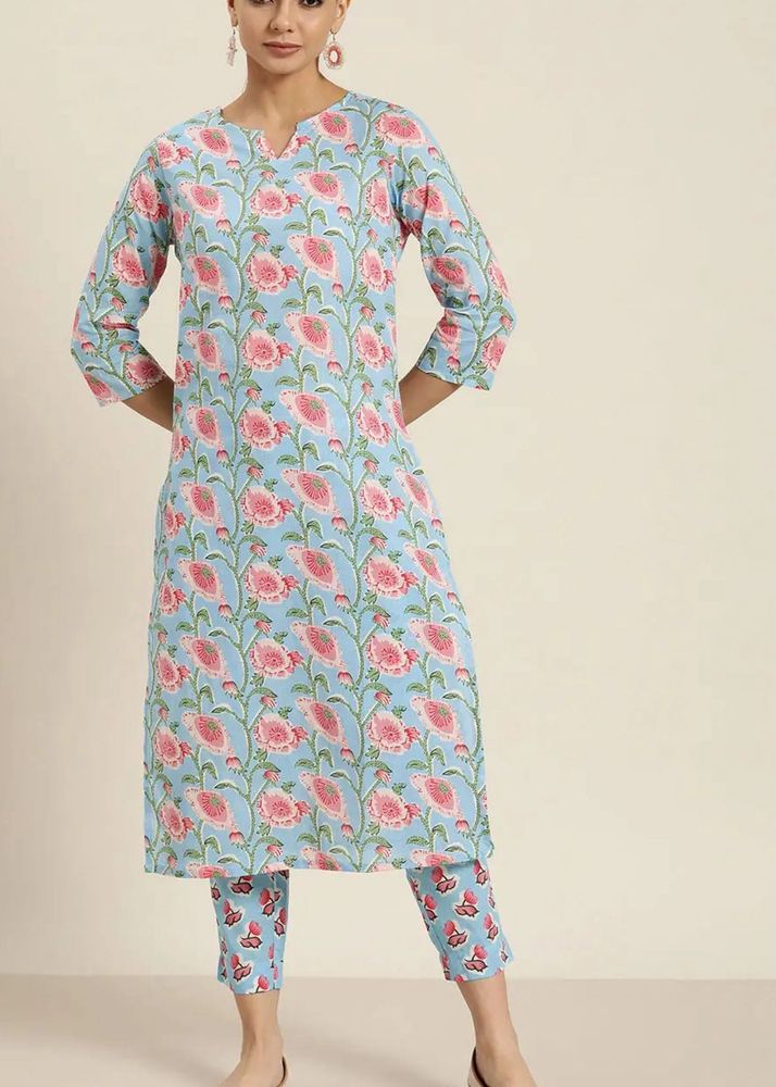 Sangria Blue Floral Print Kurta Set