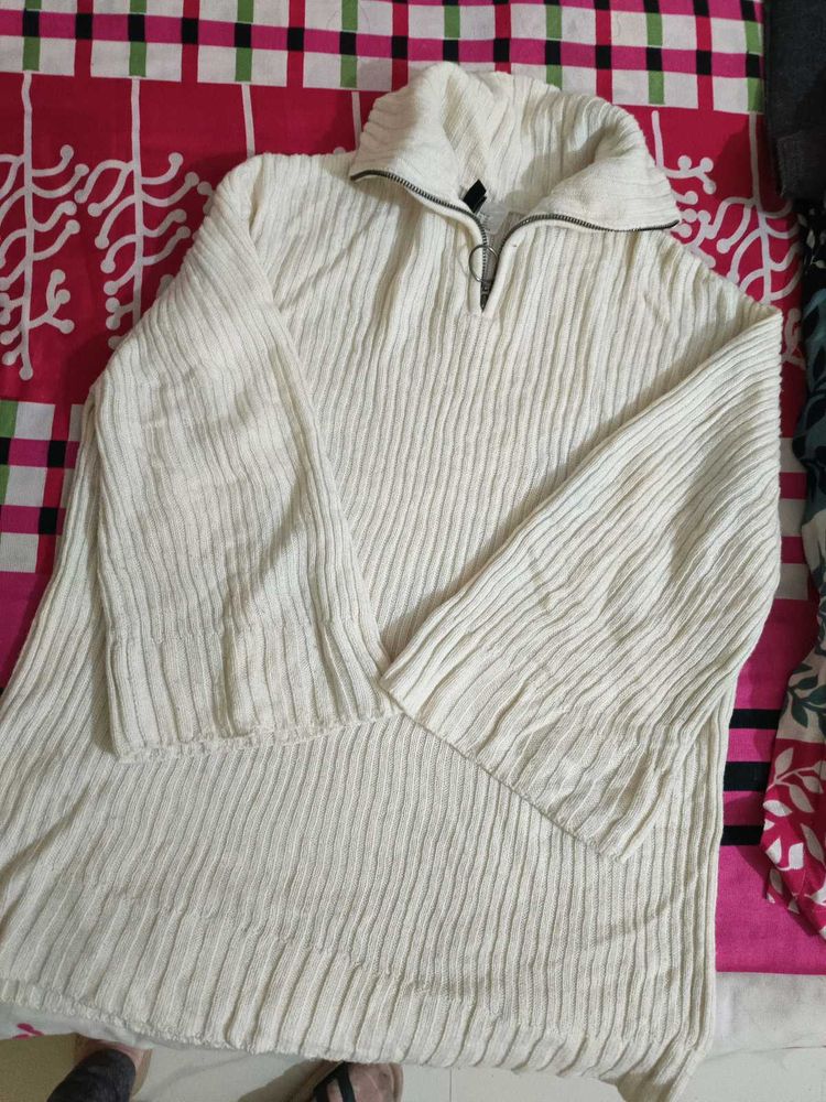 Viral Cream Knit Half-Zip Pullover