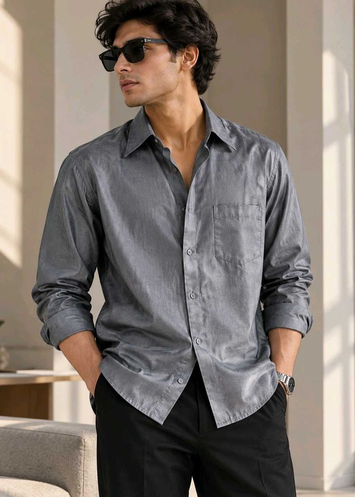 Men's Silver Party Button-Down Shirt