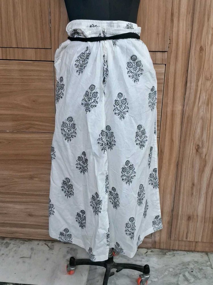 Farida Gupta White Palzos with Black Block Print