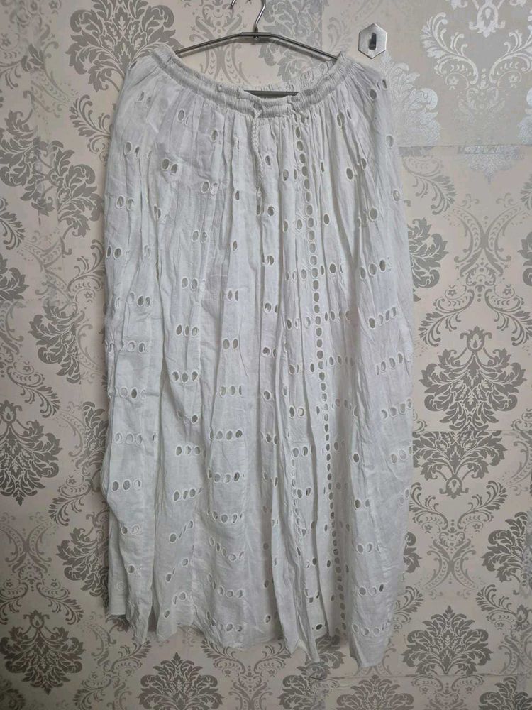 White Eyelet Midi Skirt