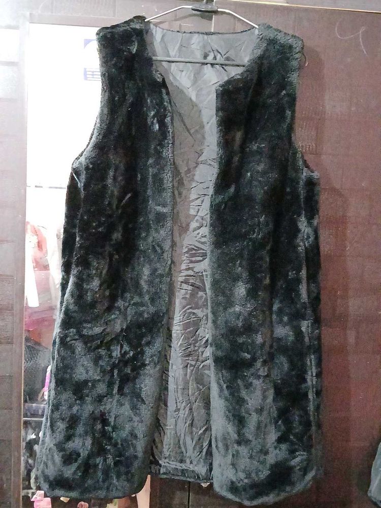 Faux Half Stylish Black Coat cum Fur outer