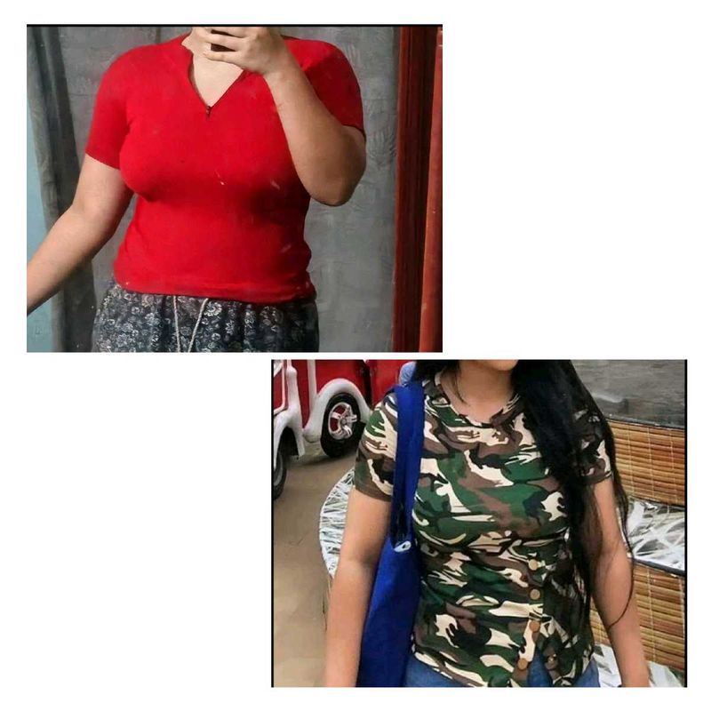 Red Ribbed Top &amp; Camo Print To