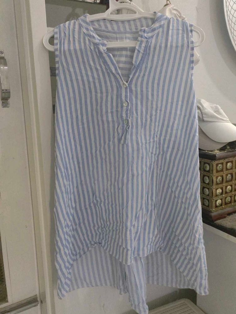 Blue and White Striped Sleeveless Top