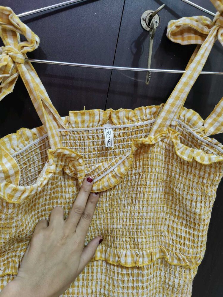 Cute Yellow Gingham Smocked Dress