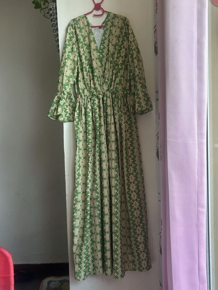 Green Printed Maxi Dress with belt