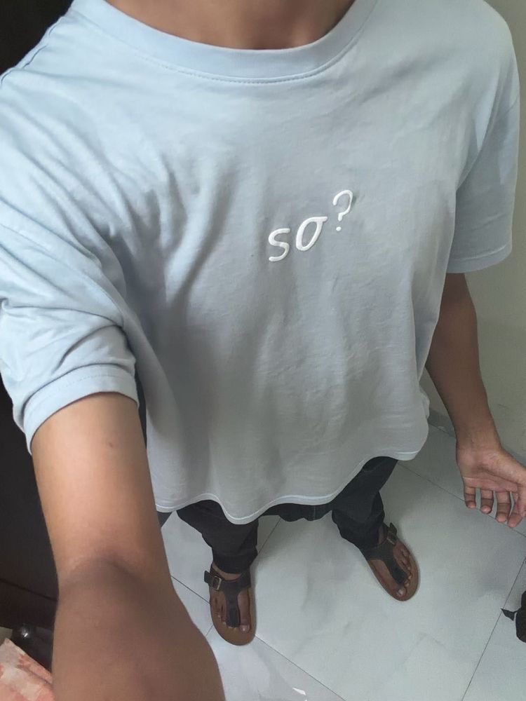 Men's Light Blue "so?" Graphic Tee