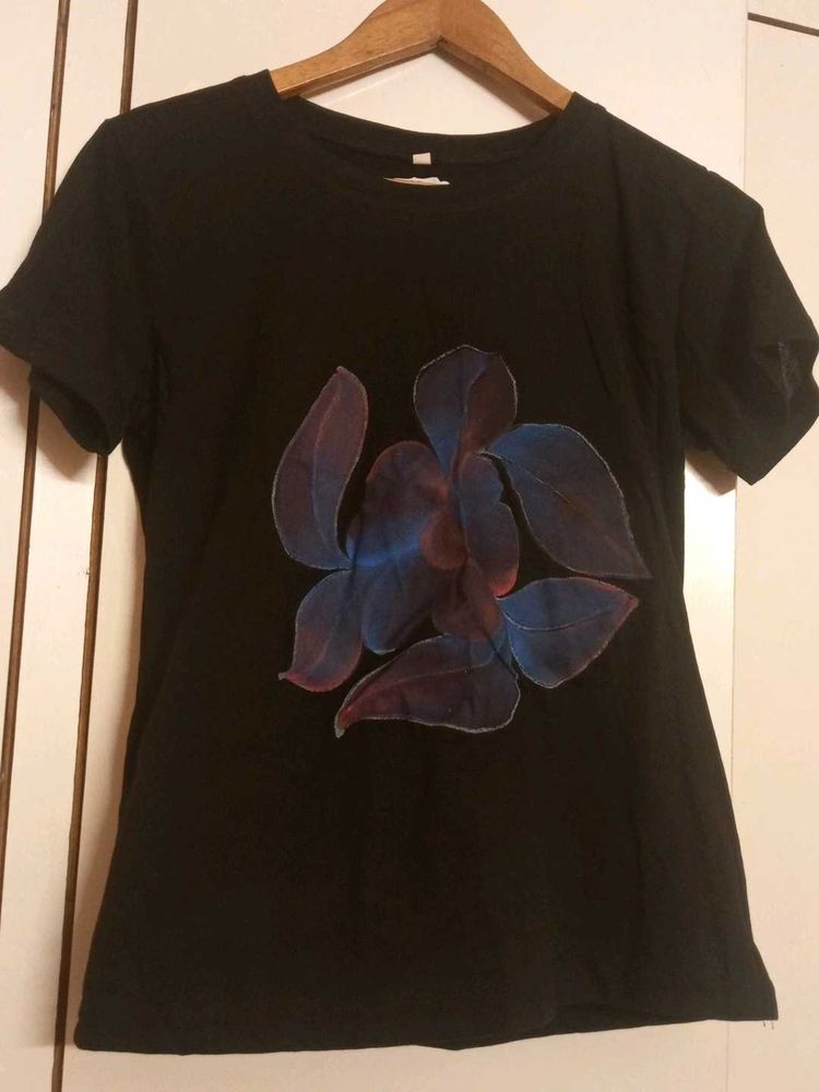 Black T-Shirt with Floral Print