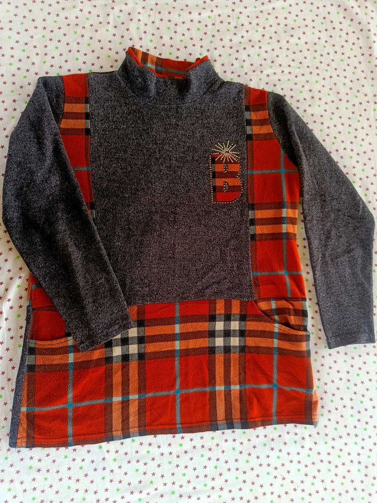 Warm Unique Plaid &amp; Gray Tunic Top