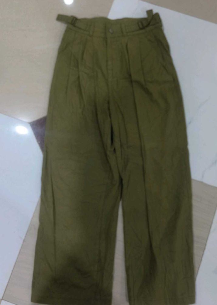 Olive Green Wide Leg Trousers
