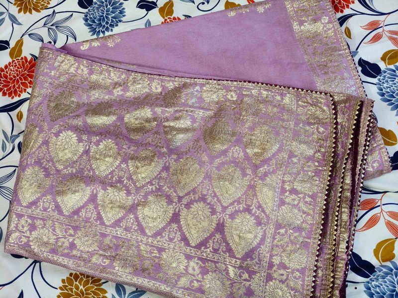 Beautiful Lilac Saree with Gold Brocade