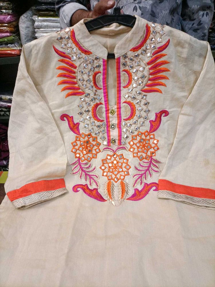 Embroidered Kurta with Mirror Work