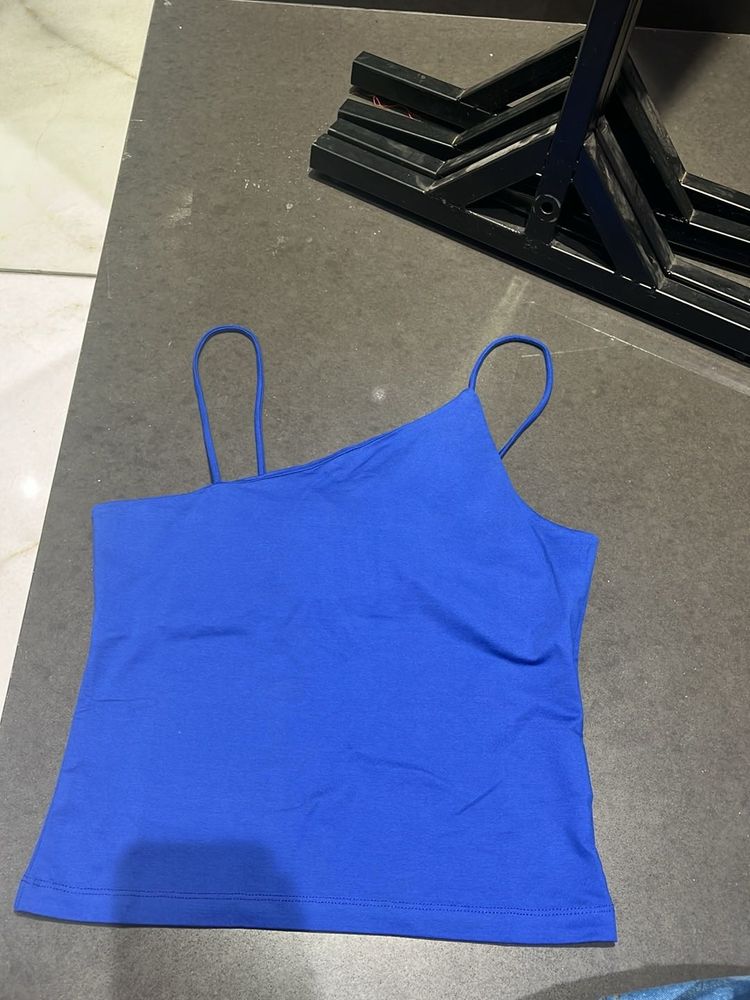 Blue Asymmetrical Tank Top