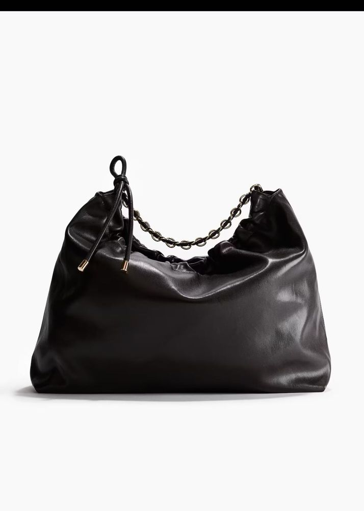 H&amp;M Chic Black Leather Shoulder Bag with Chain
