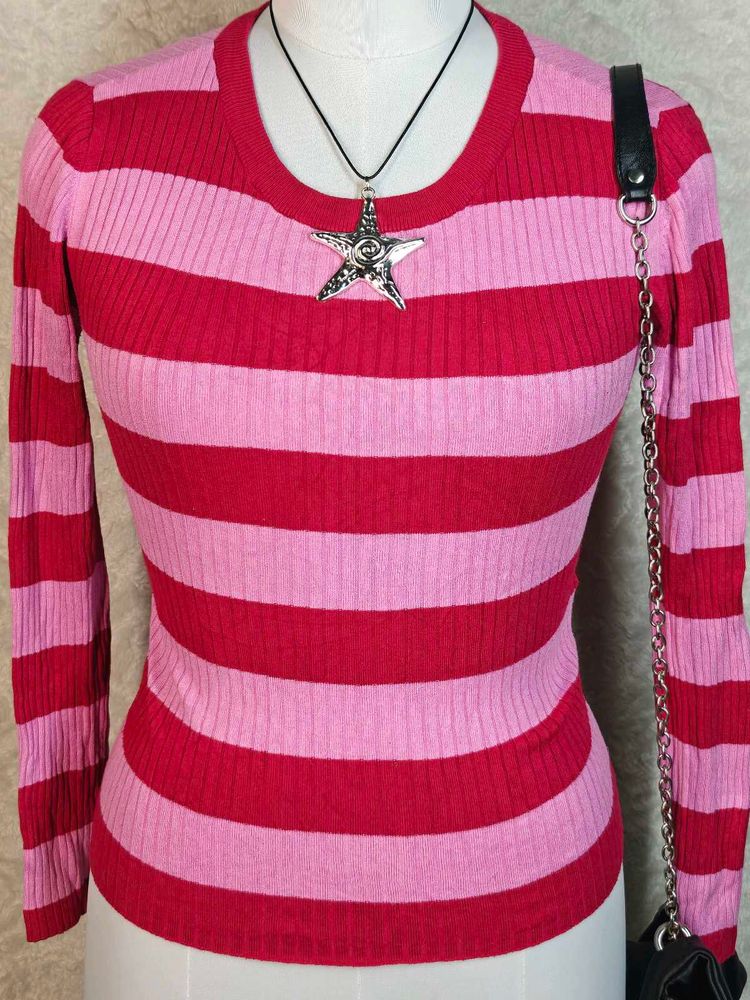 Pink &amp; Red Striped Long Sleeve Top