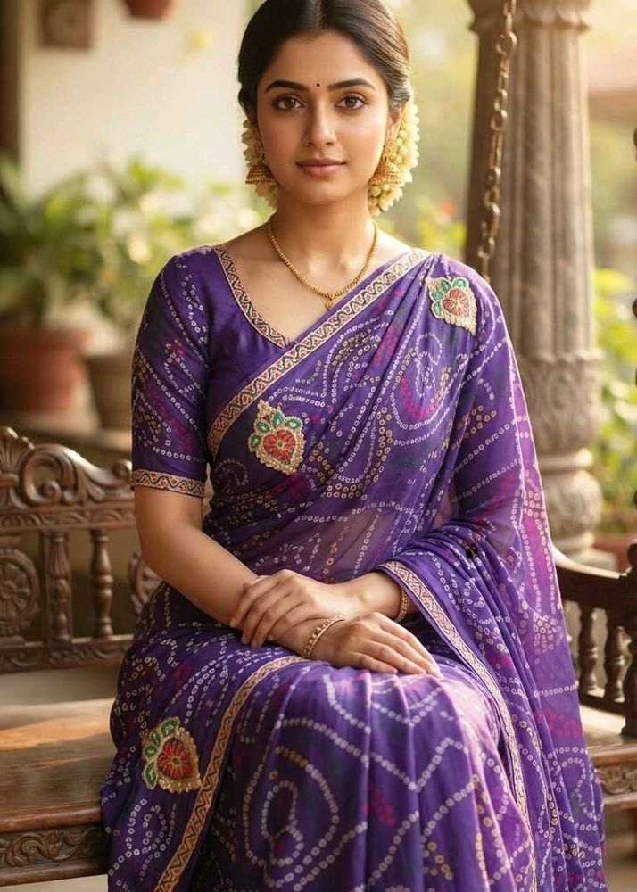 Beautiful Purple Bandhani Saree