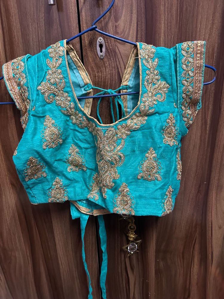 Embroidered Teal Blouse &amp; lehenga
