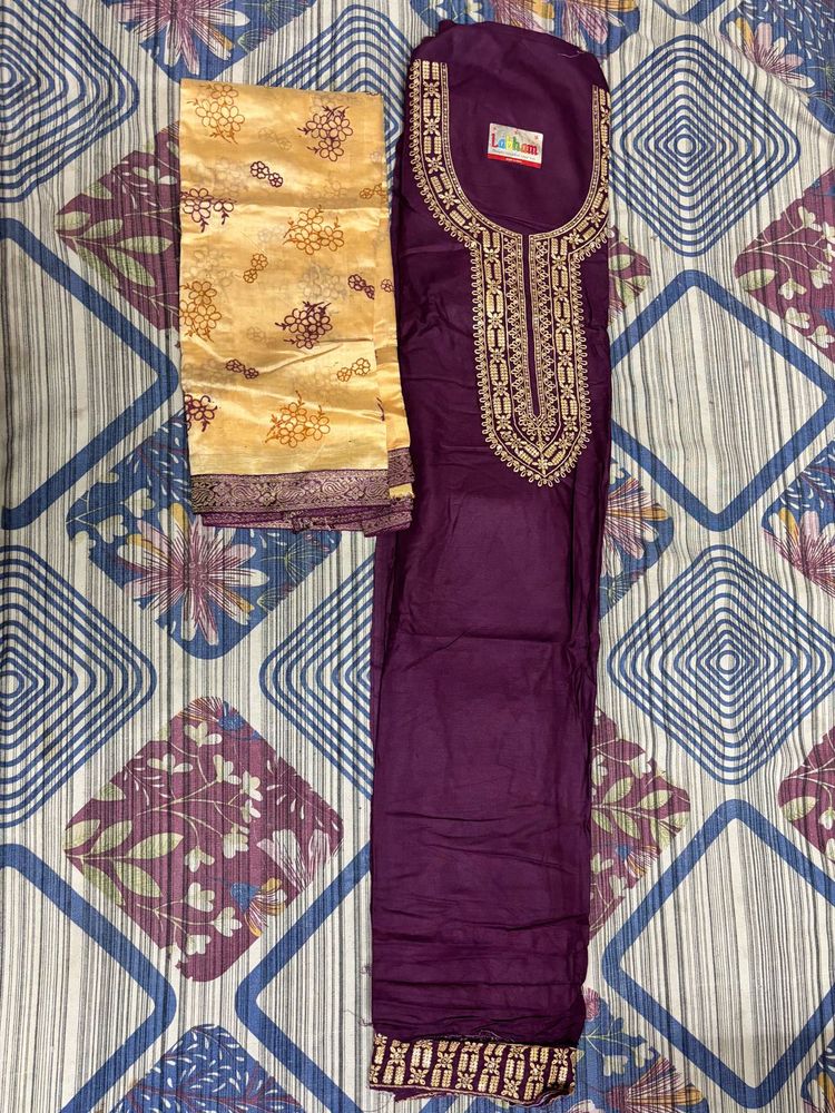 purple unstitched suit with Dupatta