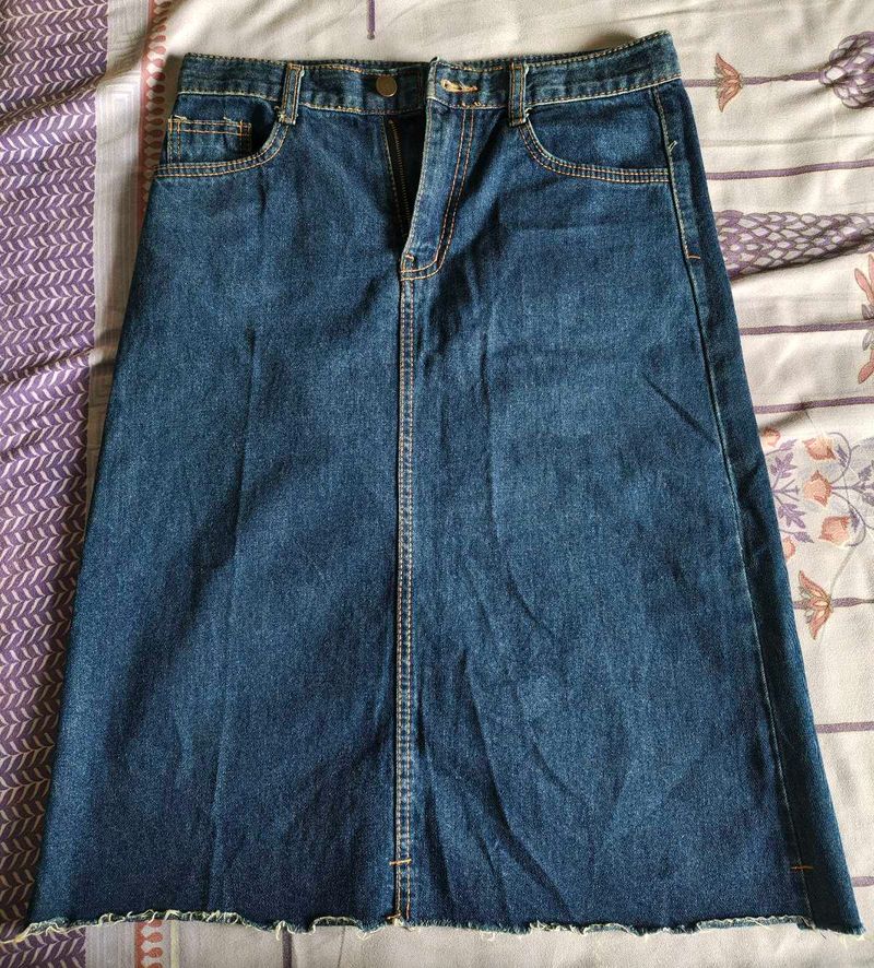 Denim A-Line Midi Skirt