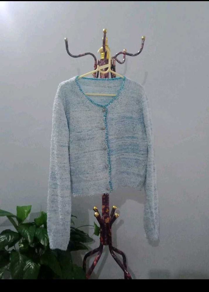 Light Blue Fuzzy Knit Cardigan