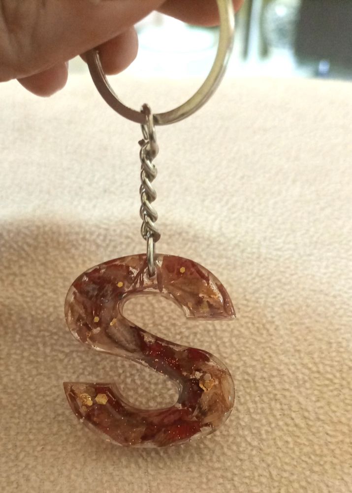 Resin Keychain With Red Rose