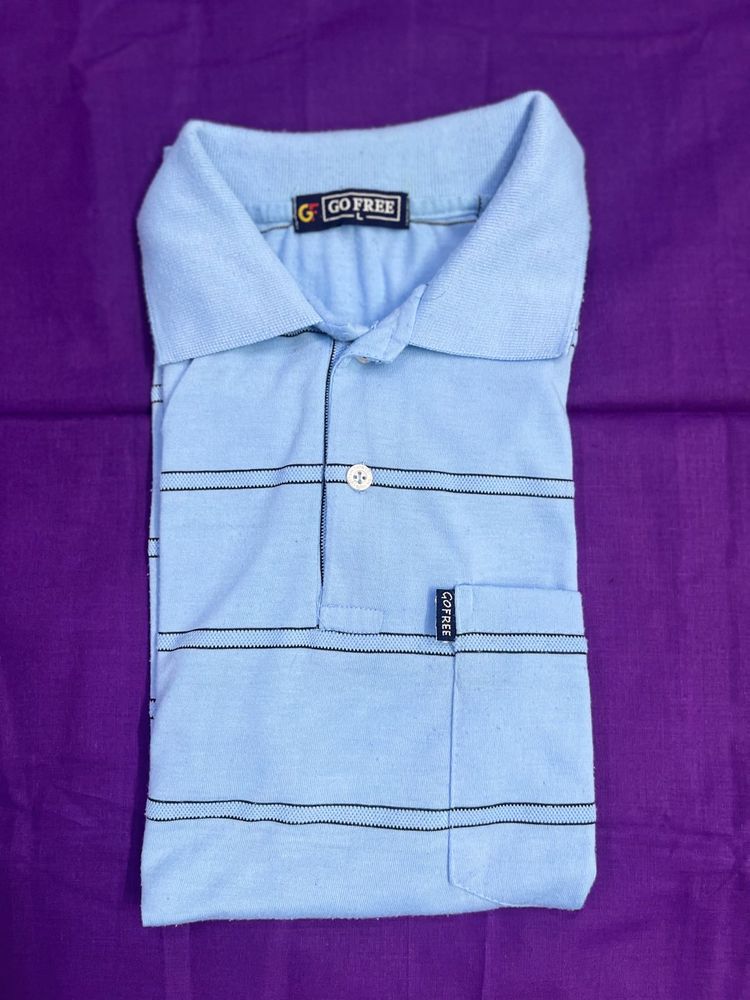 Light Blue Striped Polo Shirt