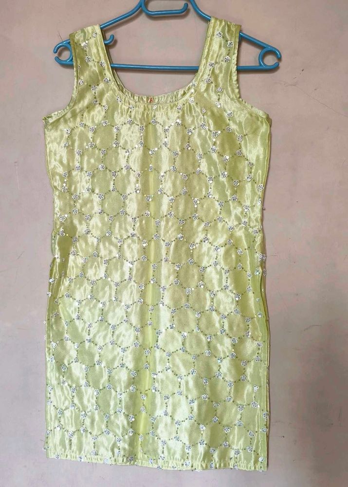 Embellished Sleeveless Lime Green kurti