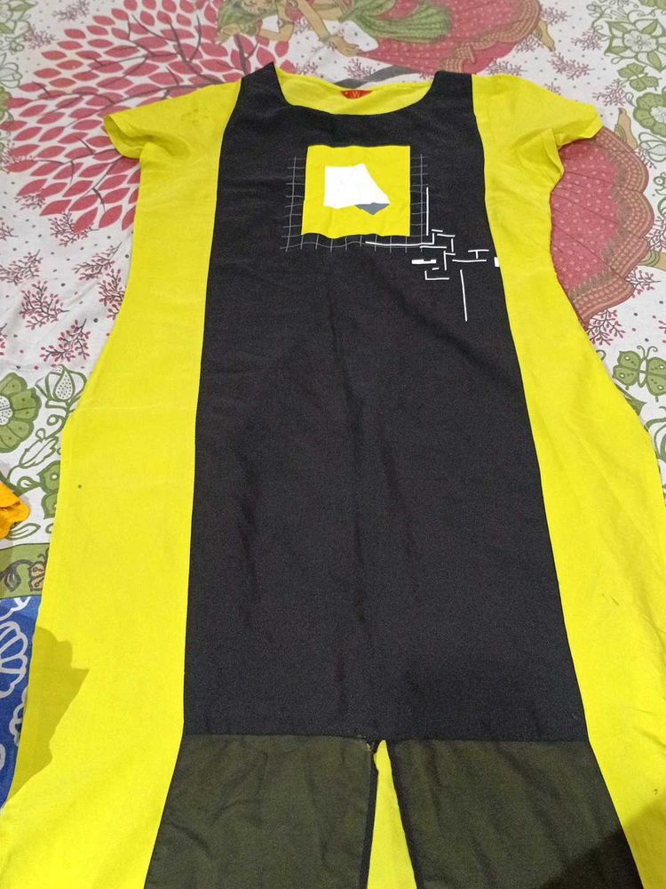 Unique Yellow &amp; Black Design Kurti