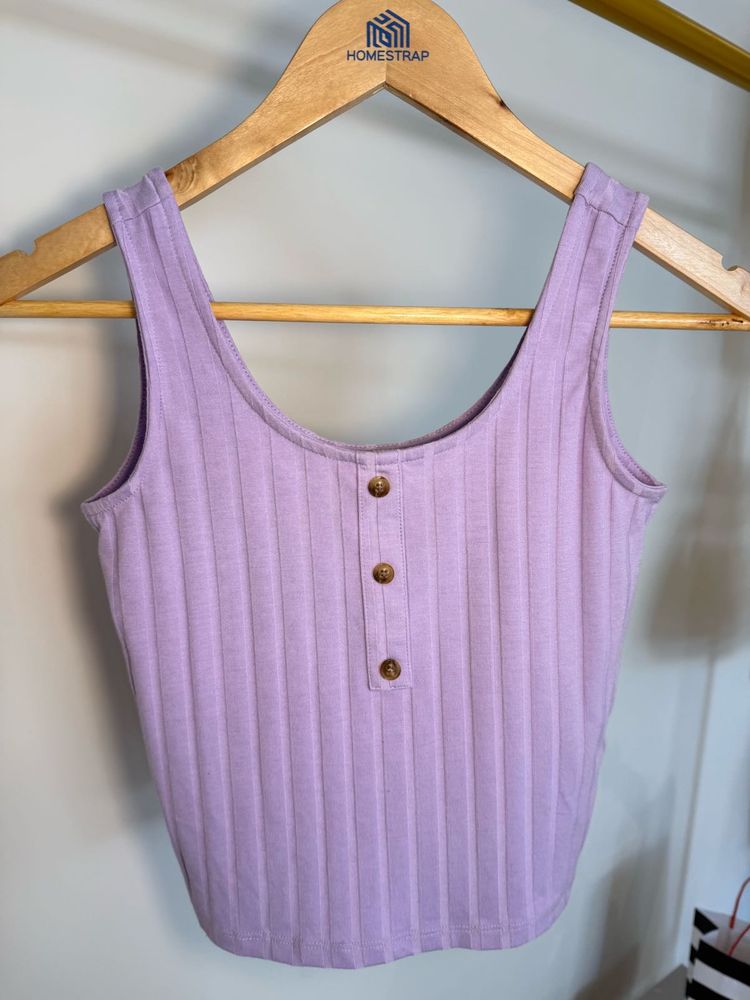 Cute Lavender Ribbed Henley Tank Top