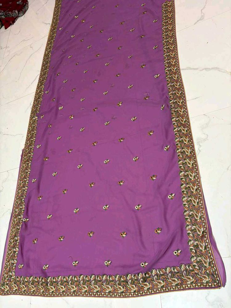 Beautiful Purple Embroidered Saree