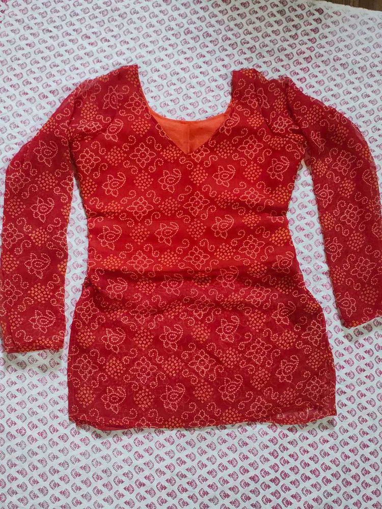 bandhani print short kurti stiched for sale