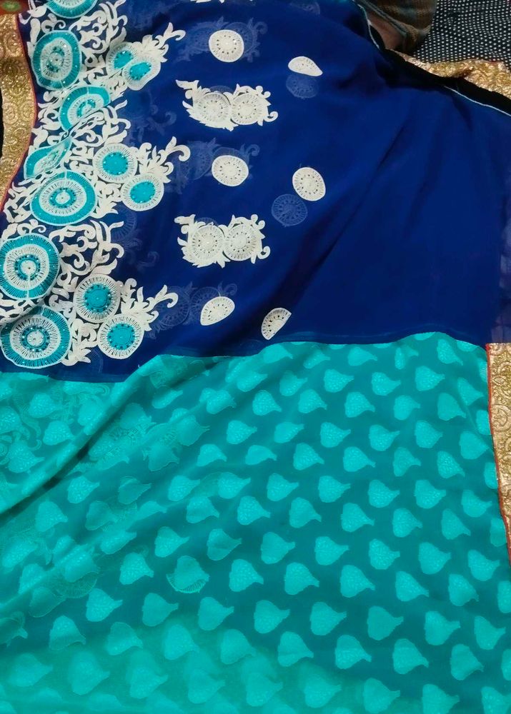✨ Royal Blue &amp; Teal Designer Saree | Elegant Party