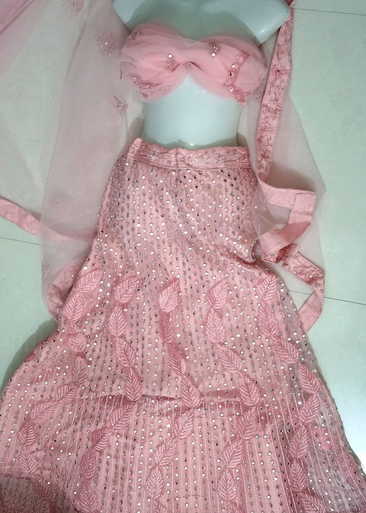 Pink Net Lehenga